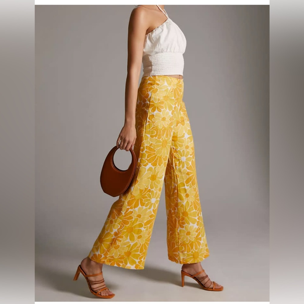 Faithfull The Brand Ottavio Linen Pants Floral Yellow size 4